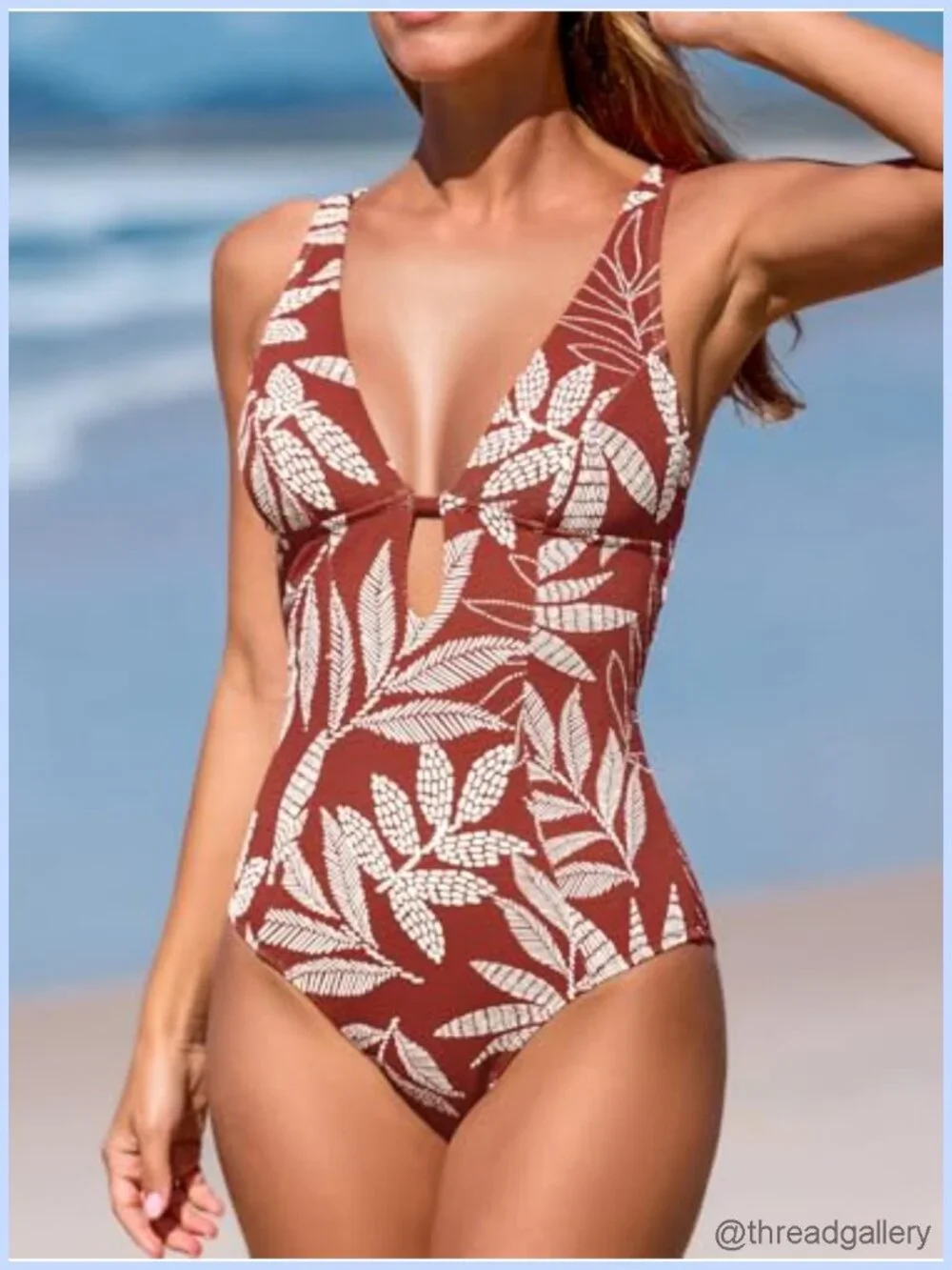 Women's Deep V Neck One Piece Swimsuit Ring Back Bathing Suit